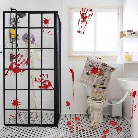 Zombie Bloody Mess Cling Set Handprint Footprint Splats 14-Sheets 135-Pieces - Picture 6 of 7